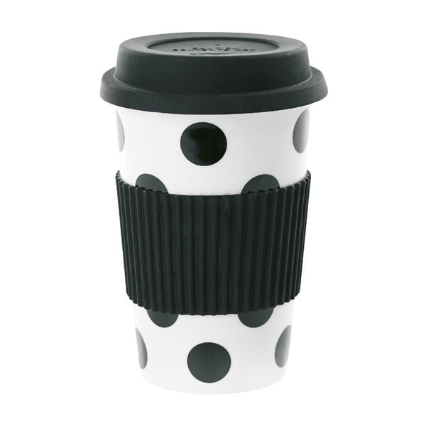 Ceramiczny kubek z przykrywką Black Dots, 0,5 l