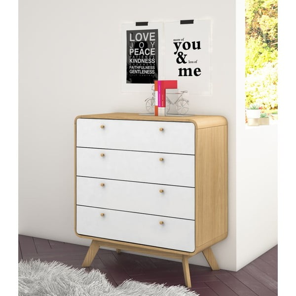 Biało-naturalna wysoka komoda w dekorze dębu 80x88 cm Caitlin – Støraa-image-1