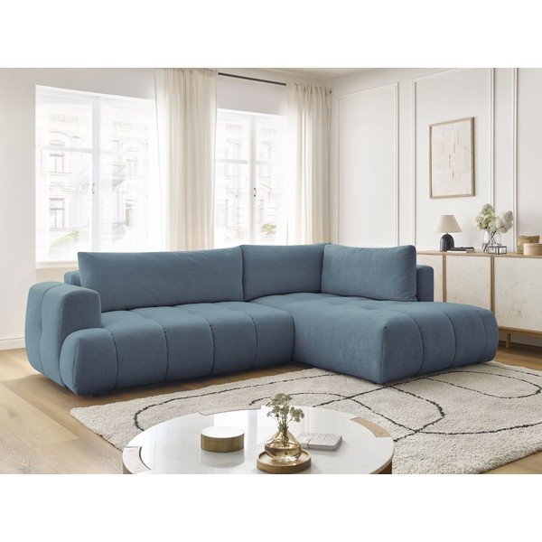 Niebieski rozkładany/ze schowkiem narożnik (prawostronny/w kształcie litery L) Fuji – Bobochic Paris-image-1