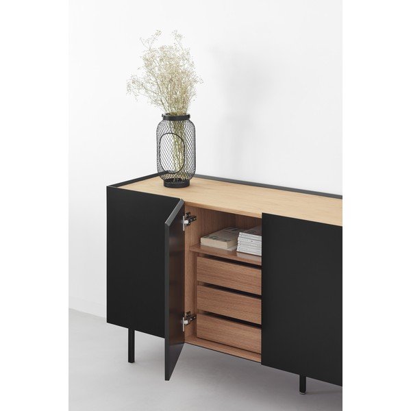 Czarna niska komoda w dekorze dębu 165x78 cm Arista – Teulat-image-2