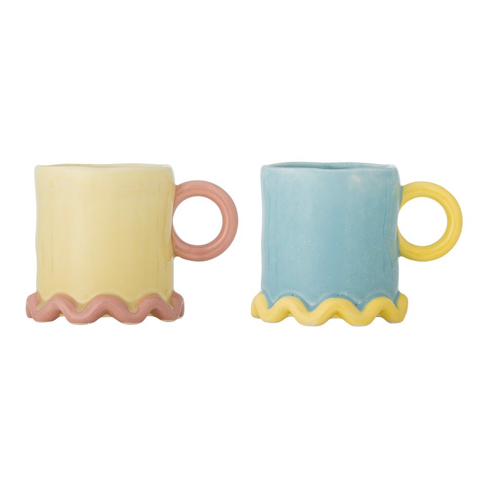 Jasnożółto-jasnoniebieskie kubki ceramiczne zestaw 2 szt. 350 ml Polly – Bloomingville