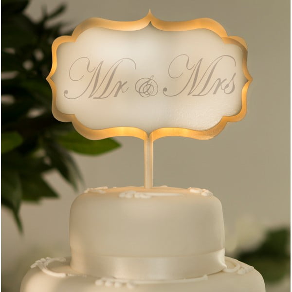 Dekoracja ślubna na tort z lampką LED Cake White