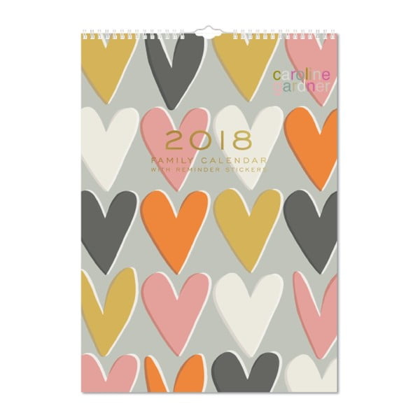 Rodzinny kalendarz wiszący 2018Portico Designs Caroline Gardner Hearts, A3