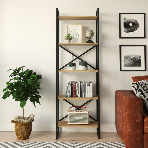 Czarny regał w dekorze sosny 58x175 cm Nicol – Kalune Design-image-2