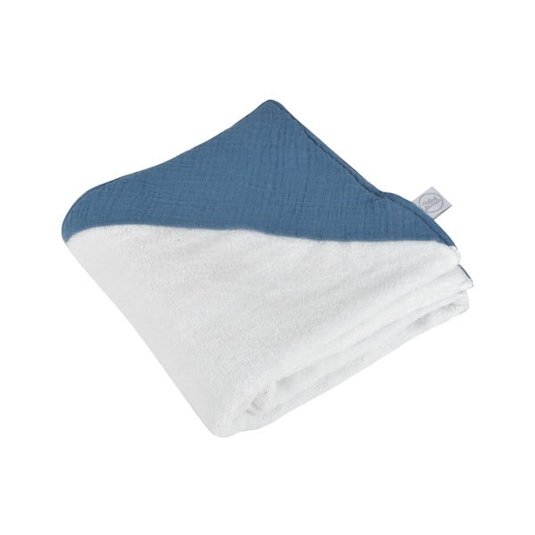 Niebieski muślinowy ręcznik dziecięcy z kapturem 75x75 cm – Bébé Douceur