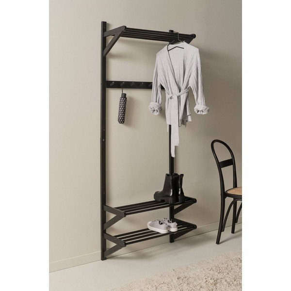 Czarny zestaw do przedpokoju z litego drewna sosnowego 75x190x32 cm Cole – Jotex-image-1