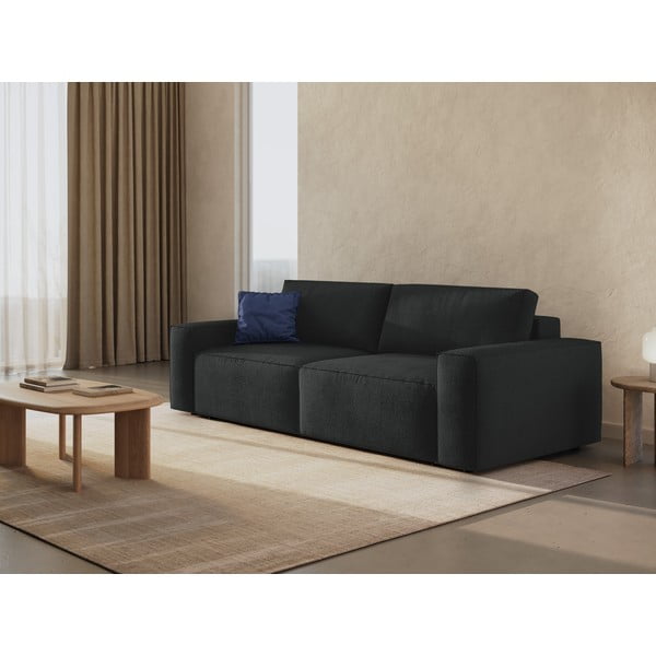 Czarna rozkładana sofa z materiału bouclé 247 cm Jodie – Micadoni Home-image-1