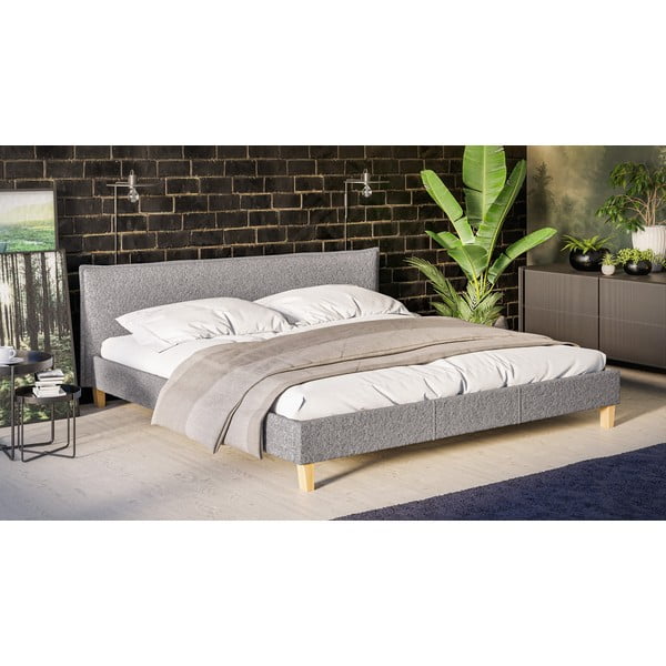 Szare tapicerowane łóżko dwuosobowe ze stelażem 200x200 cm Tina – Ropez-image-2