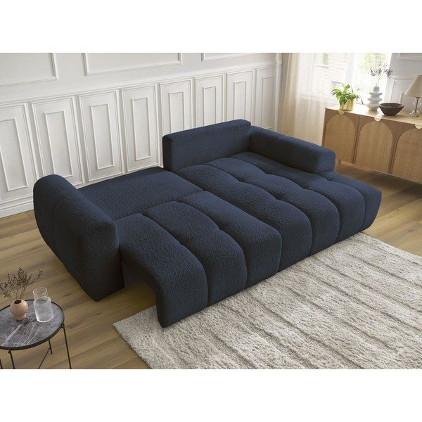 Niebieski rozkładany narożnik z materiału bouclé ze schowkiem (prawostronny/z szezlongiem) Roxelane – Bobochic Paris-image-3