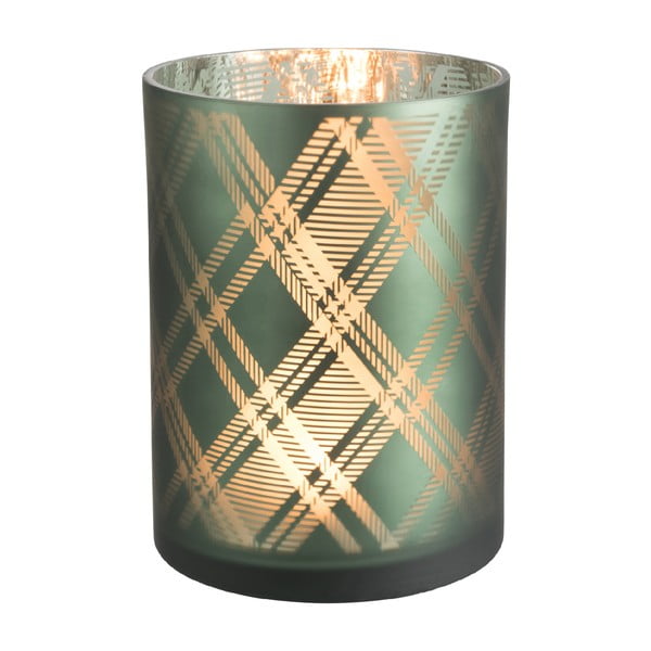 Zielony świecznik szklany J-Line Rhombus, ⌀ 18 cm