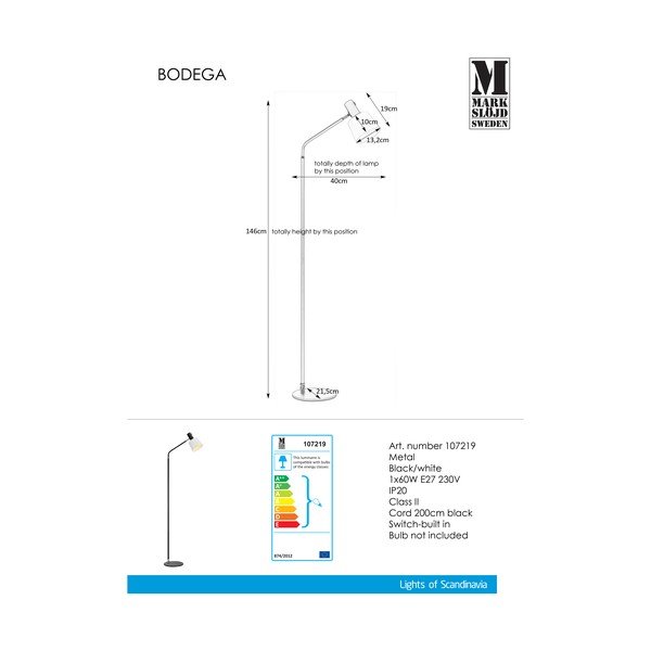 Czarno-biała lampa stojąca Markslöjd Bodega-image-1