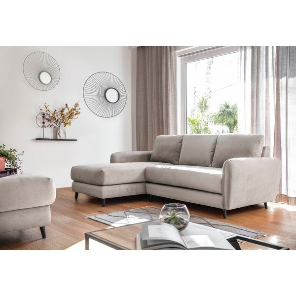 Beżowy aksamitny narożnik z podnóżkiem Miuform Cosy Claire, lewostronny-image-3