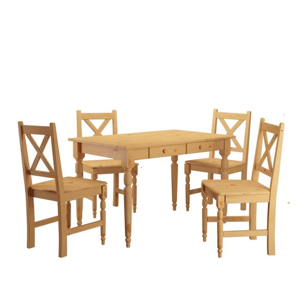 Komplet 4 krzeseł drewnianych i stołu do jadalni Støraa Normann, 120x80 cm