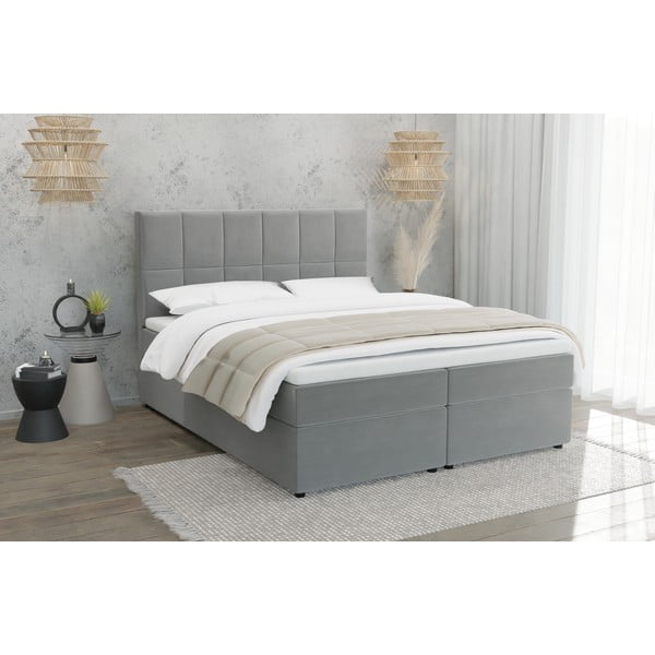 Jasnoszare łóżko boxspring ze schowkiem 200x200 cm Flip – Ropez-image-1