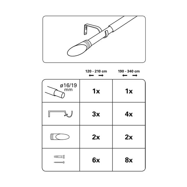 Metalowy regulowany karnisz 120 - 210 cm Elipsa – Gardinia-image-2