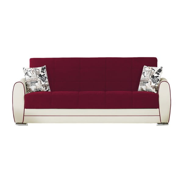 Bordowo-kremowa trzyosobowa sofa rozkładana ze schowkiem Esidra Rest