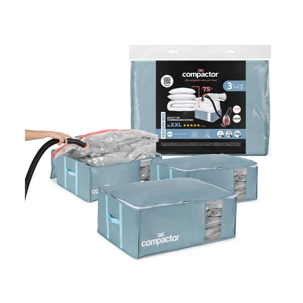 Plastikowe pojemniki próżniowe do przechowywania ubrań zestaw 3 szt. 65x45x27 cm Blue Edition – Compactor