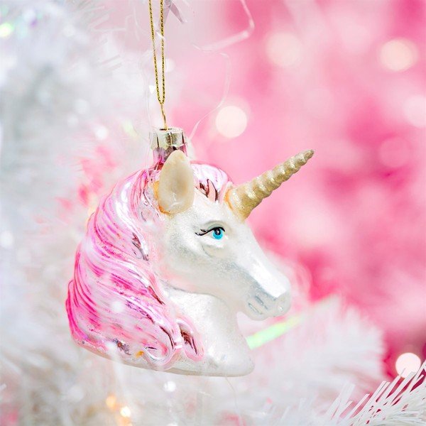 Szklana ozdoba świąteczna wykonana ręcznie 9 cm Pink Shimmer Unicorn – Sass & Belle-image-1