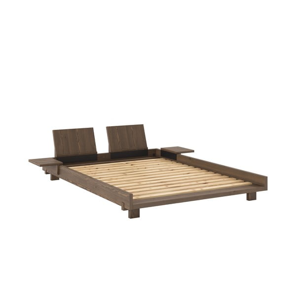 Brązowe łóżko dwuosobowe z litego drewna sosnowego ze stelażem 140x200 cm Social – Karup Design