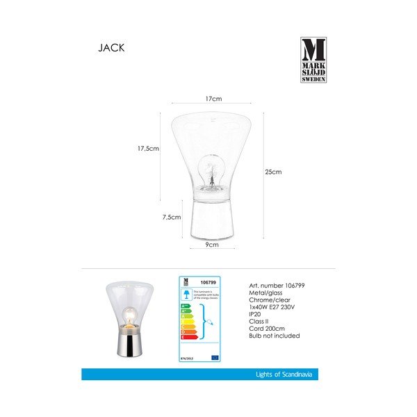 Lampa stołowa w srebrnym kolorze Markslöjd Jack, ø 16,5 cm-image-2