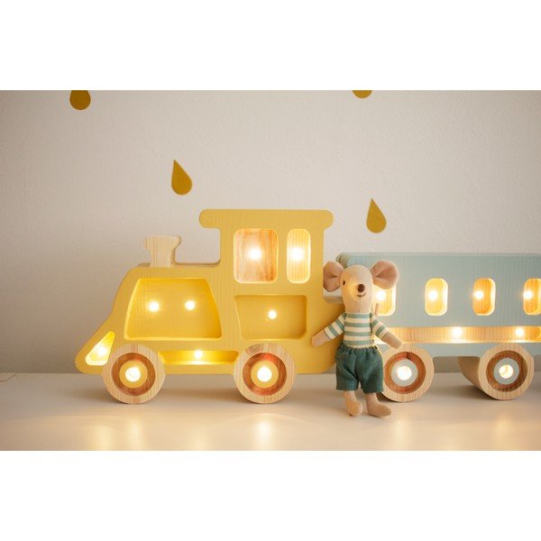 Żółto-niebieska lampa stołowa z drewna sosnowego Little Lights Train, długość 58 cm-image-2