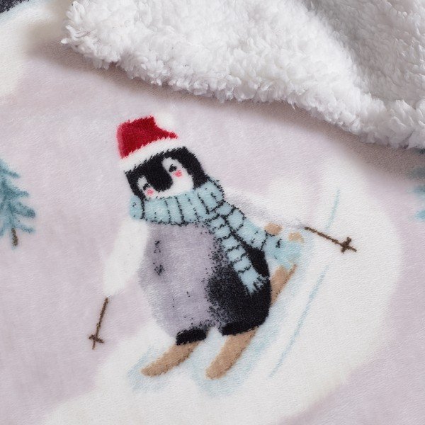 Biały koc ze świątecznym motywem 170x130 cm Christmas Sherpa Penguins – Catherine Lansfield-image-2