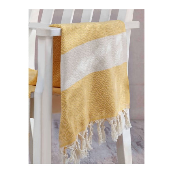 Żółto-biały ręcznik Hammam Elmas, 100x180 cm