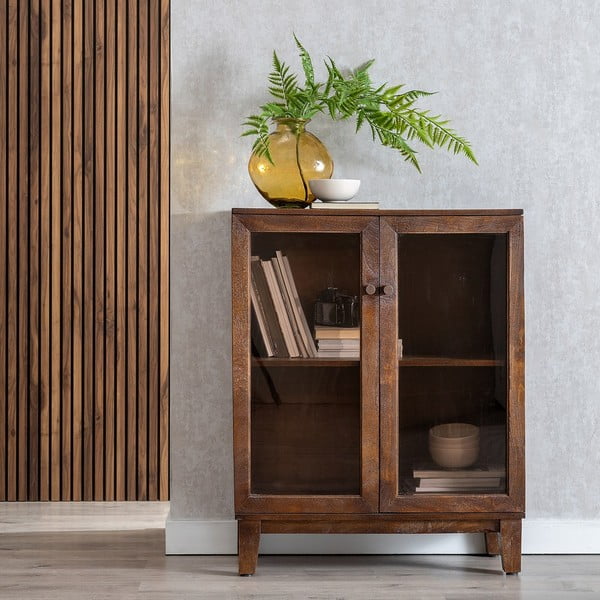 Brązowa witryna z litego drewna mango 80x100x40 cm Ravi – Ixia-image-1