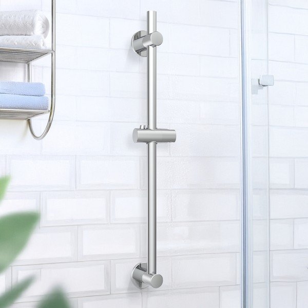 Drążek prysznicowy z suwakiem na słuchawkę ze stali nierdzewnej w kolorze srebra z połyskiem bez wiercenia 70 cm – Wenko-image-1