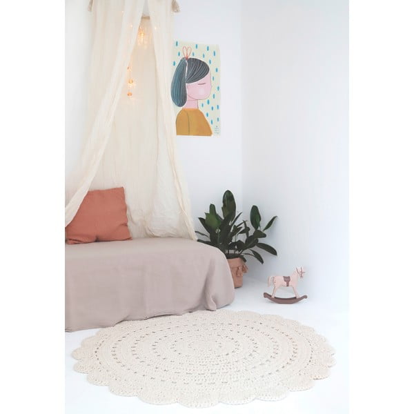 Biały ręcznie haftowany dywan z bawełny Nattiot Alma, ø 120 cm-image-1