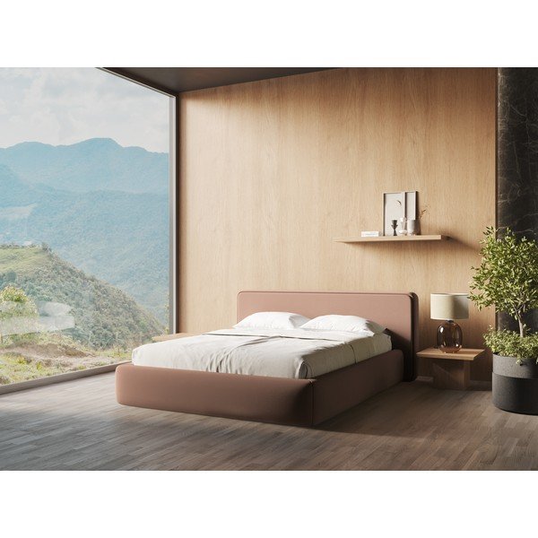 Jasnoróżowe tapicerowane łóżko dwuosobowe ze schowkiem i stelażem 180x200 cm Kiana – Makamii-image-1