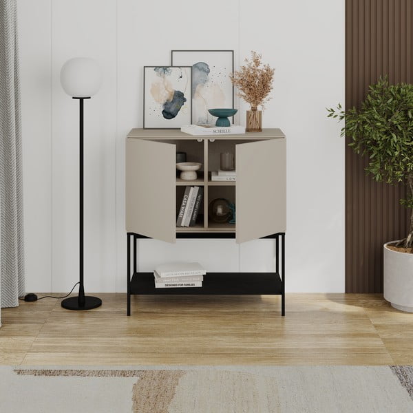 Czarno-kremowa szafka 80x90x40 cm Amira – Marckeric-image-2