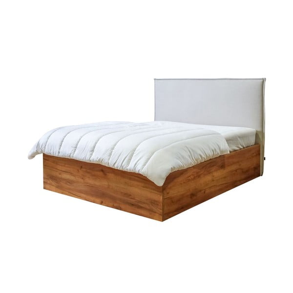 Beżowo-naturalne łóżko dwuosobowe ze schowkiem i stelażem 140x190 cm Cara – Bobochic Paris