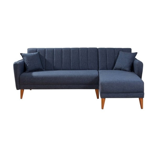Ciemnoniebieska sofa rozkładana Rosalia, prawostronna