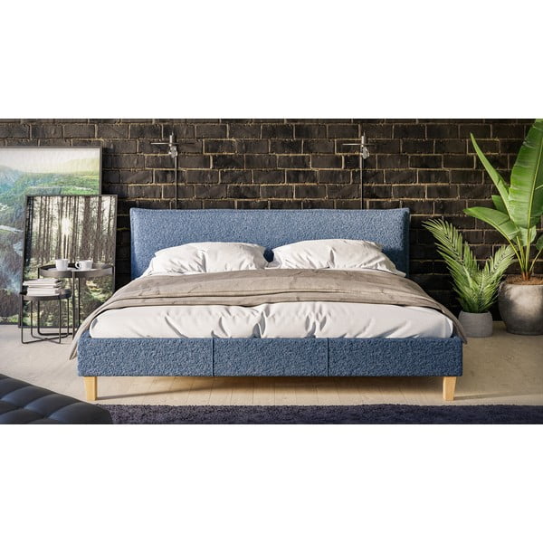 Niebieskie tapicerowane łóżko dwuosobowe ze stelażem 180x200 cm Tina – Ropez-image-1