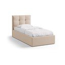 Jasnobrązowe tapicerowane łóżko jednoosobowe ze schowkiem i stelażem 90x200 cm Phaedra – Micadoni 