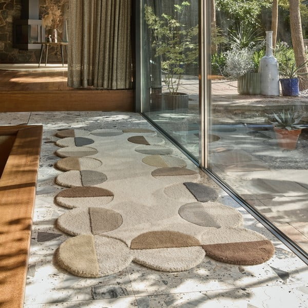 Szarobeżowy wełniany chodnik tkany ręcznie 80x230 cm Mia Scallop Frame – Flair Rugs-image-1