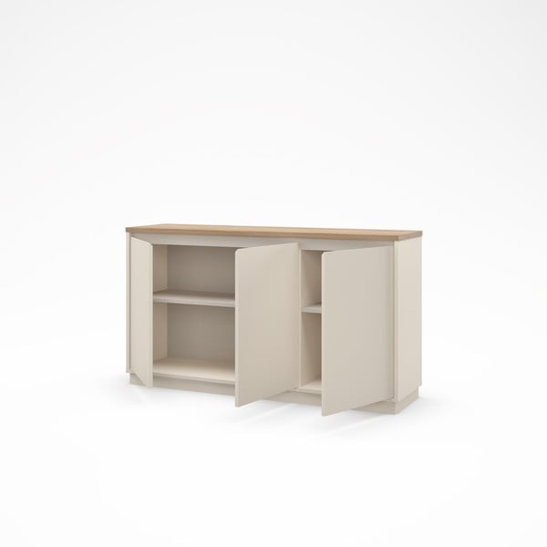 Beżowa komoda w dekorze dębu 152x84x40 cm Loreta – Marckeric-image-4