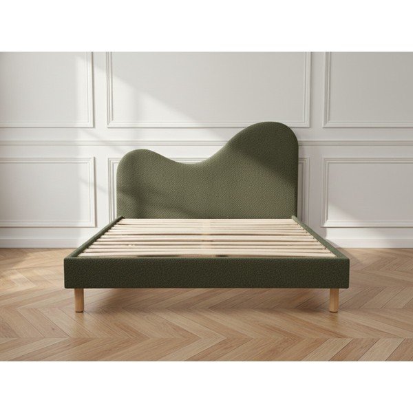 Zielone tapicerowane tapicerowane łóżko dwuosobowe ze stelażem 160x200 cm Celina – Bobochic Paris-image-3