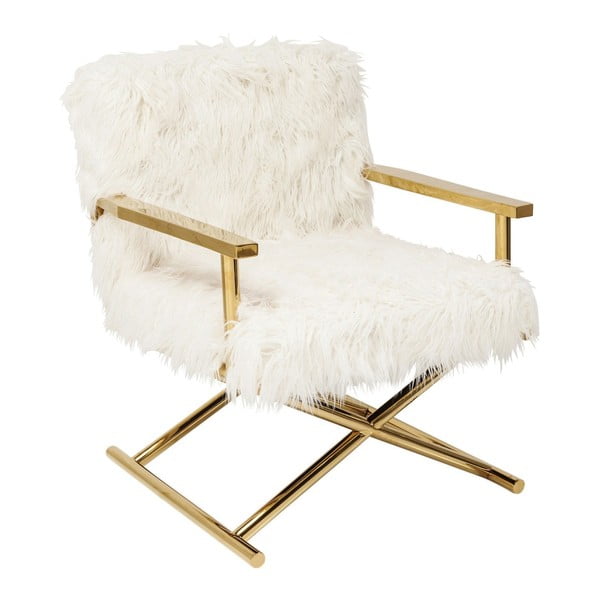 Biały fotel z detalami w złotej barwie Kare Design Mr Fluffy