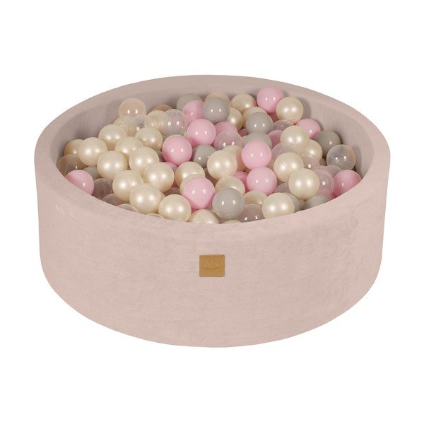 Kremowy aksamitny basen z kulkami ø 90x30 cm Montessori – Meowbaby