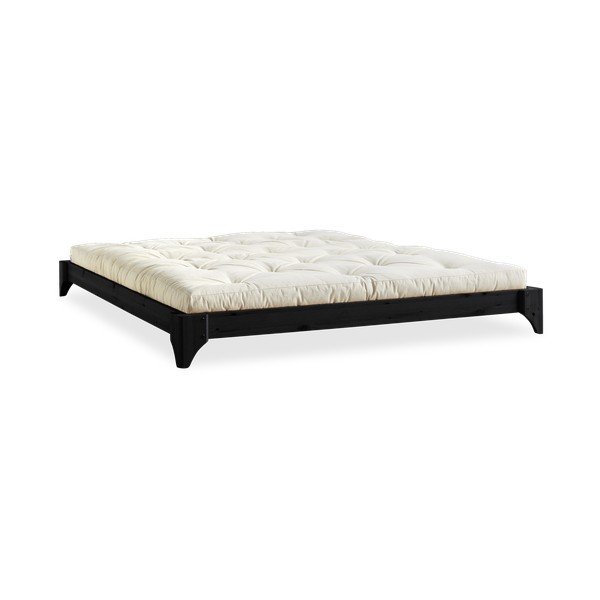 Łóżko dwuosobowe z drewna sosnowego z materacem Karup Design Elan Comfort Mat Black/Natural, 140x200 cm