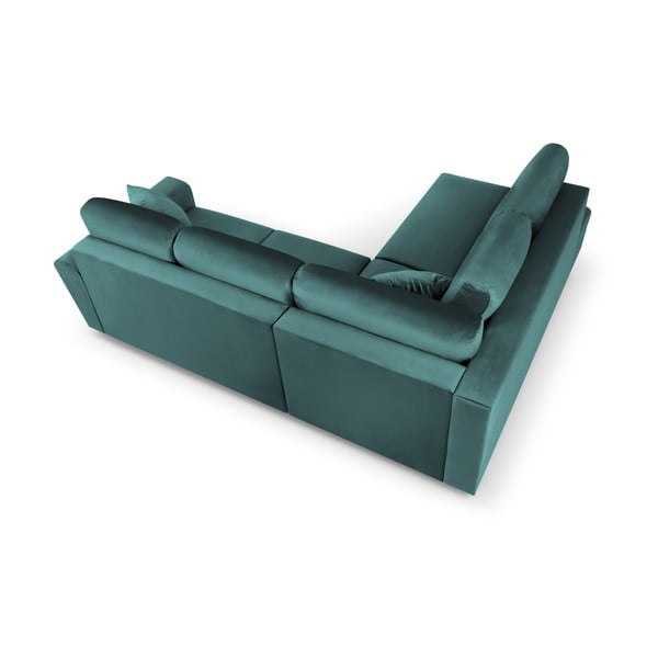 Morski aksamitny rozkładany narożnik ze schowkiem (lewostronny/w kształcie litery L) Kyoto – Cosmopolitan Design-image-4