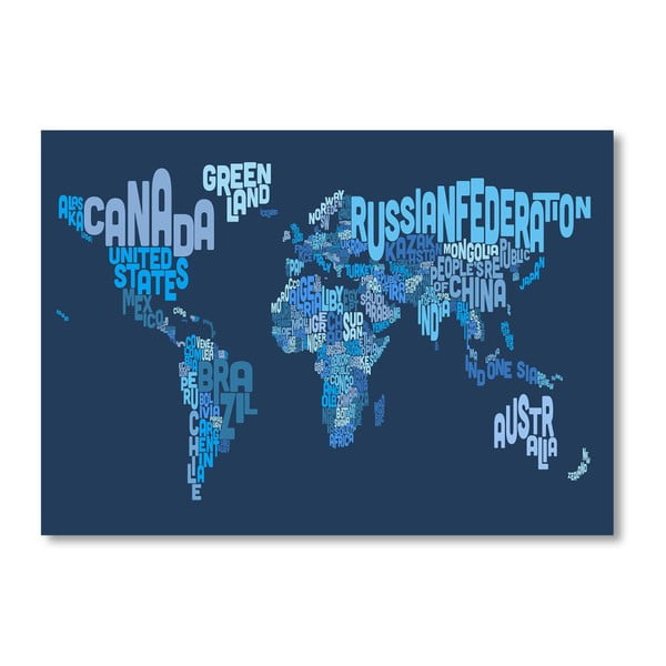 Niebieski plakat z mapą świata Americanflat Letters, 60x42 cm