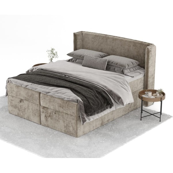 Beżowe łóżko boxspring ze schowkiem 160x200 cm Passion – Maison de Rêve-image-2