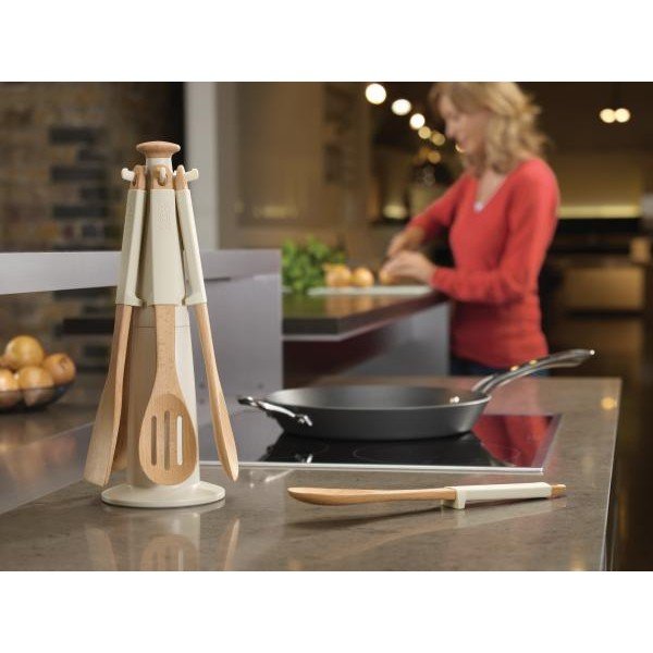 Stojak na łyżki i łopatki kuchenne, Elevate Wood Carousel, beżowy-image-1