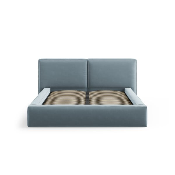 Jasnoniebieskie aksamitne tapicerowane łóżko dwuosobowe ze schowkiem i stelażem 180x200 cm Arendal – Cosmopolitan Design-image-3