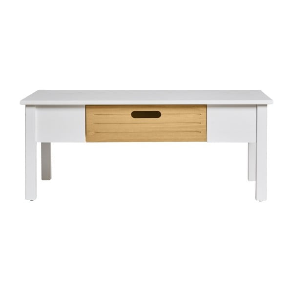 Biały stolik z litego drewna sosnowego z szufladą Marckeric Ibiza