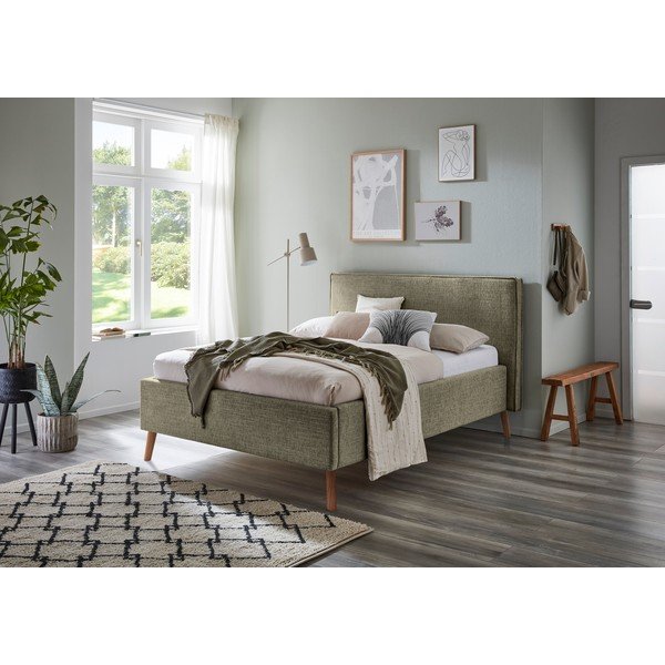 Ciemnozielone tapicerowane łóżko dwuosobowe ze schowkiem ze stelażem 140x200 cm Riva – Meise Möbel-image-1