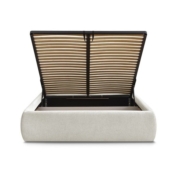 Beżowe tapicerowane łóżko dwuosobowe bez zagłówka ze schowkiem i stelażem 160x200 cm Inera – Bobochic Paris-image-4